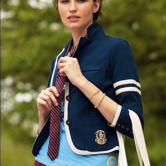 Vintage PINK Victoria's Secret Navy Prep Blazer with Crest - Picture 2 of 8